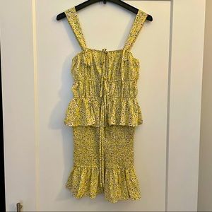 New Mini Bodycon Flowers Bows Ruffles Summery Yellow Dress Women Size 4 / Small